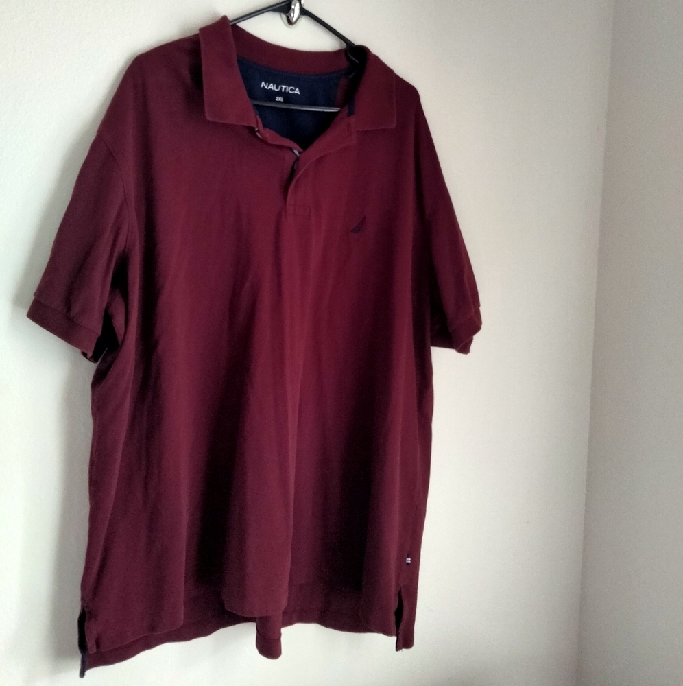 Nautica Polo Shirt Men 2XL Burgundy Academia Office Casual Preppy Party Church